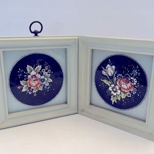 Vintage Reverse Painting Folk Art Flower Framed Pictures